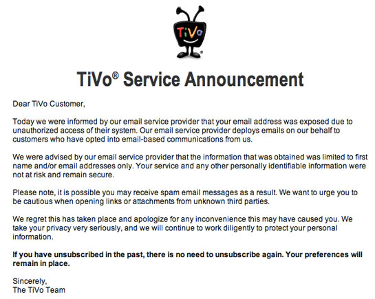 TiVo Letter