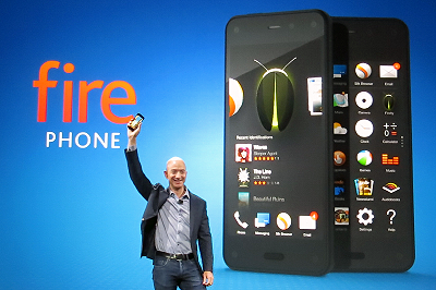 Jeff Bezos brandishes Amazon's Fire Phone at a media event in Seattle on June 18, 2014