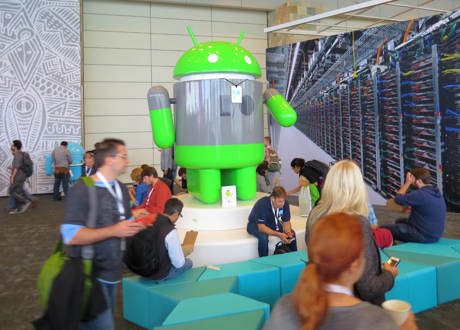 One of many giant Androids towering over the human attendees at Google I/O at San Francisco's Moscone Center