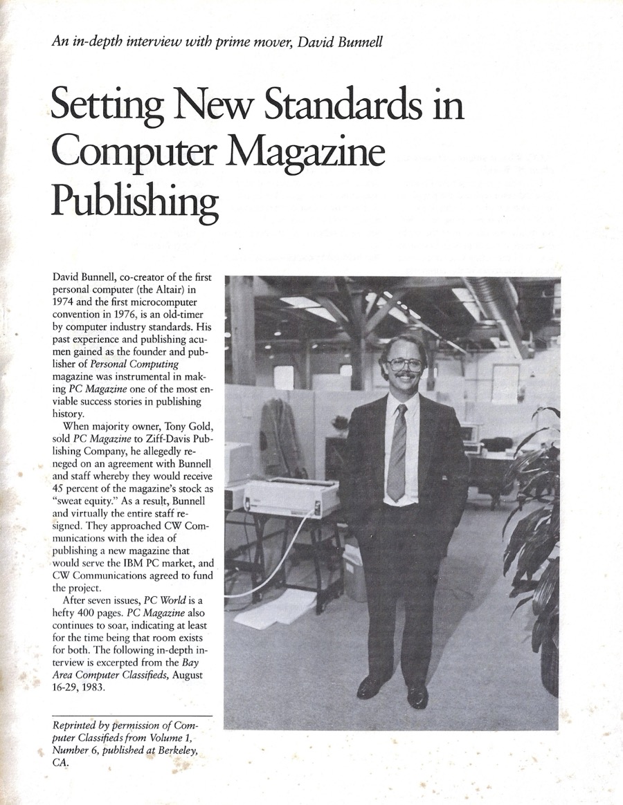 Page one of 1983 article on PC World